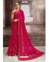 Rose Red Chiffon Embroidered Party Wear Saree