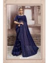 Navy Blue Chiffon Embroidered Party Wear Saree