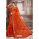 Stunning Orange Chiffon Embroidered Party Wear Saree