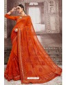 Stunning Orange Chiffon Embroidered Party Wear Saree