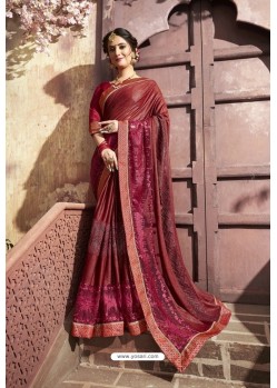 Maroon Party Wear Embroidered Saree