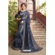 Navy Blue Party Wear Embroidered Saree