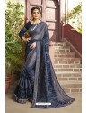 Navy Blue Party Wear Embroidered Saree