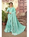 Sky Blue Party Wear Embroidered Saree