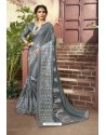 Grey Party Wear Embroidered Saree