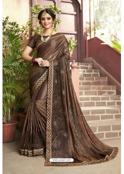 Brown Party Wear Embroidered Saree