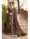 Brown Party Wear Embroidered Saree