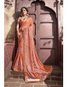 Orange Party Wear Embroidered Saree