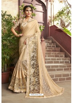 Golden Party Wear Embroidered Saree