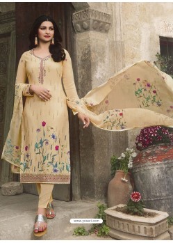 Light Beige Royal Crepe Embroidered Straight Suit