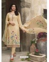 Light Beige Royal Crepe Embroidered Straight Suit