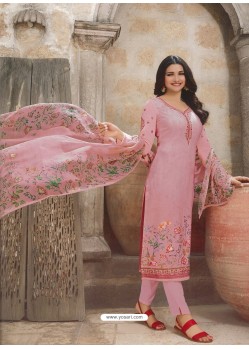 Pink Royal Crepe Embroidered Straight Suit