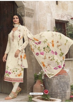 Cream Royal Crepe Embroidered Straight Suit