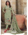 Green Royal Crepe Embroidered Straight Suit