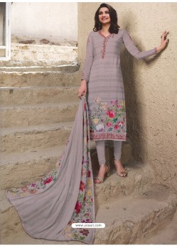 Grey Royal Crepe Embroidered Straight Suit