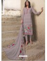 Grey Royal Crepe Embroidered Straight Suit