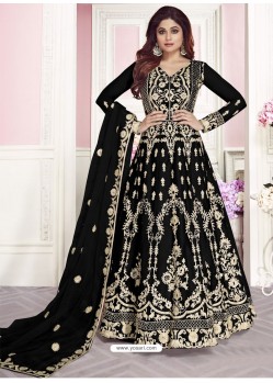 Black Soft Net Embroidered Anarkali Suit