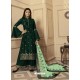 Dark Green Georgette Satin Designer Palazzo Suit
