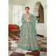 Aqua Mint Butterfly Net Designer Embroidered Anarkali Suit