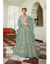 Aqua Mint Butterfly Net Designer Embroidered Anarkali Suit