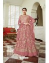 Peach Butterfly Net Designer Embroidered Anarkali Suit