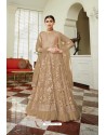 Camel Butterfly Net Designer Embroidered Anarkali Suit