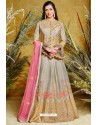 Taupe Heavy Net With Pure Silk Embroidered Designer Suit