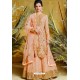 Light Orange Heavy Net With Pure Silk Embroidered Designer Suit