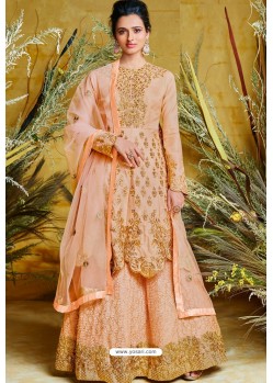 Light Orange Heavy Net With Pure Silk Embroidered Designer Suit