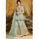 Sea Green Heavy Net With Pure Silk Embroidered Designer Suit