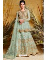 Sea Green Heavy Net With Pure Silk Embroidered Designer Suit