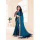 Teal Blue Global Fabric Party Wear Saree