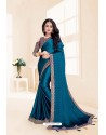 Teal Blue Global Fabric Party Wear Saree