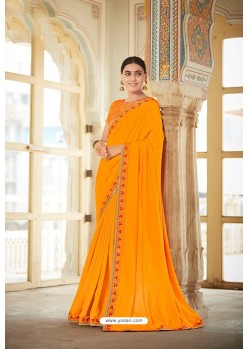 Orange Bamberg Georgette Embroidered Designer Saree