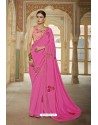 Hot Pink Bamberg Georgette Embroidered Designer Saree