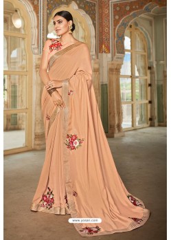 Beige Bamberg Georgette Embroidered Designer Saree