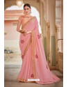 Peach Bamberg Georgette Embroidered Designer Saree