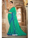 Aqua Mint Bamberg Georgette Embroidered Designer Saree