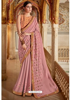 Dusty Pink Bamberg Georgette Embroidered Designer Saree