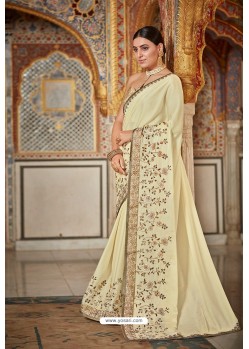 Cream Bamberg Georgette Embroidered Designer Saree