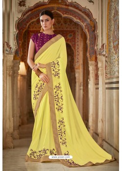 Lemon Bamberg Georgette Embroidered Designer Saree