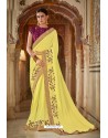 Lemon Bamberg Georgette Embroidered Designer Saree