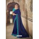 Navy Blue Bamberg Georgette Embroidered Designer Saree