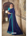 Navy Blue Bamberg Georgette Embroidered Designer Saree