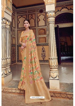 Light Orange Banarasi Silk Heavy Embroidered Designer Saree