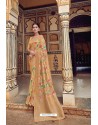 Light Orange Banarasi Silk Heavy Embroidered Designer Saree