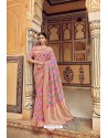 Light Pink Banarasi Silk Heavy Embroidered Designer Saree