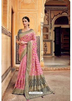 Pink Banarasi Silk Heavy Embroidered Designer Saree