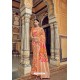 Orange Banarasi Silk Heavy Embroidered Designer Saree