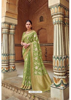 Green Banarasi Silk Heavy Embroidered Designer Saree